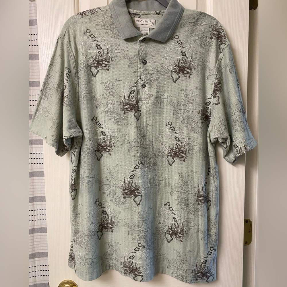 Crossings Green Patterned Men's Polo Shirt Size Large